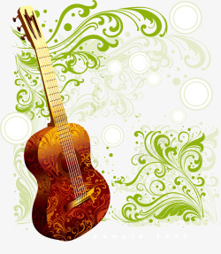 花纹吉他和绿色花纹矢量图素材