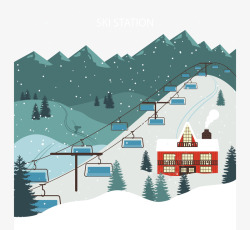 乘坐缆车美丽的冬季滑雪中心矢量图高清图片
