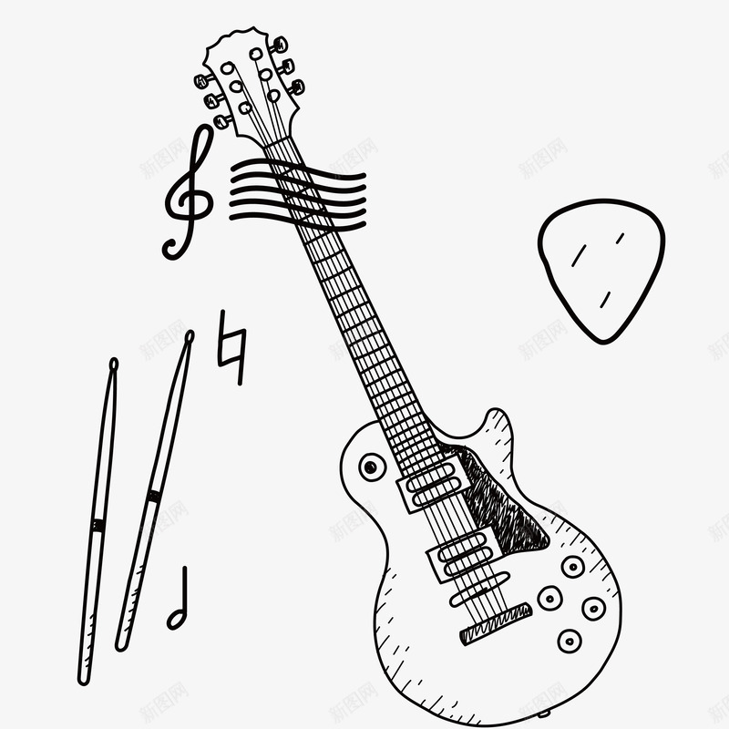 手绘吉他png免抠素材_新图网 https://ixintu.com 个性 学院 海报 矢量吉他 社团 音乐