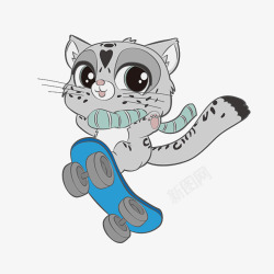 猫科类动物雪豹滑滑板可爱卡通造型高清图片