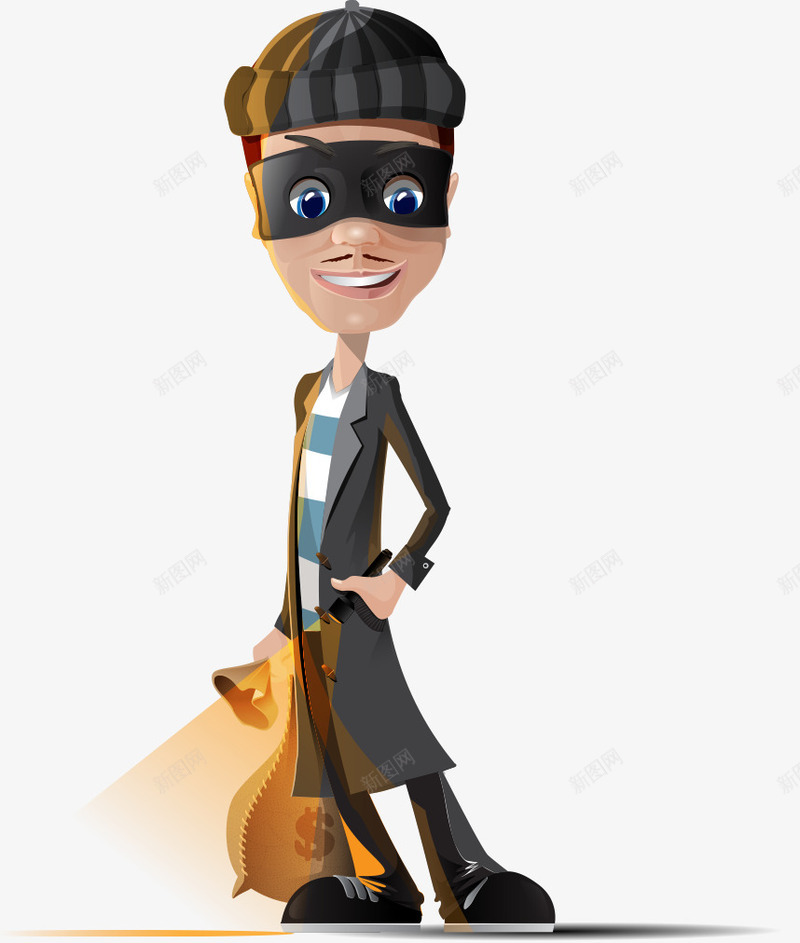 卡通手绘戴帽子眼罩小偷png免抠素材_新图网 https://ixintu.com 卡通的人物 戴帽子的小偷 手绘的小偷 眼罩 眼罩的小偷