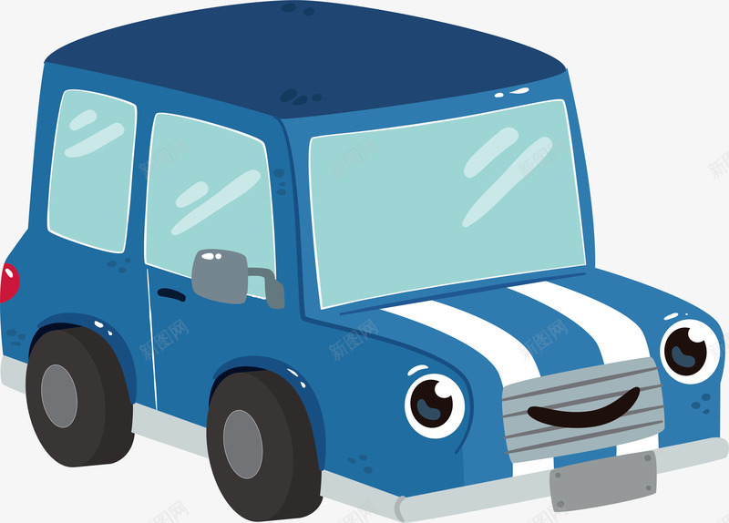 蓝色卡通小轿车png免抠素材_新图网 https://ixintu.com 卡通 蓝色 蓝色车辆 表情 轿车 轿车设计
