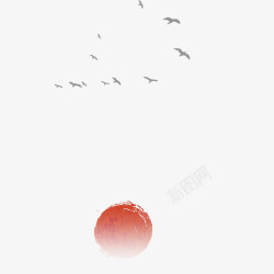 落日夕阳装饰中国风夕阳鸟类装饰图高清图片