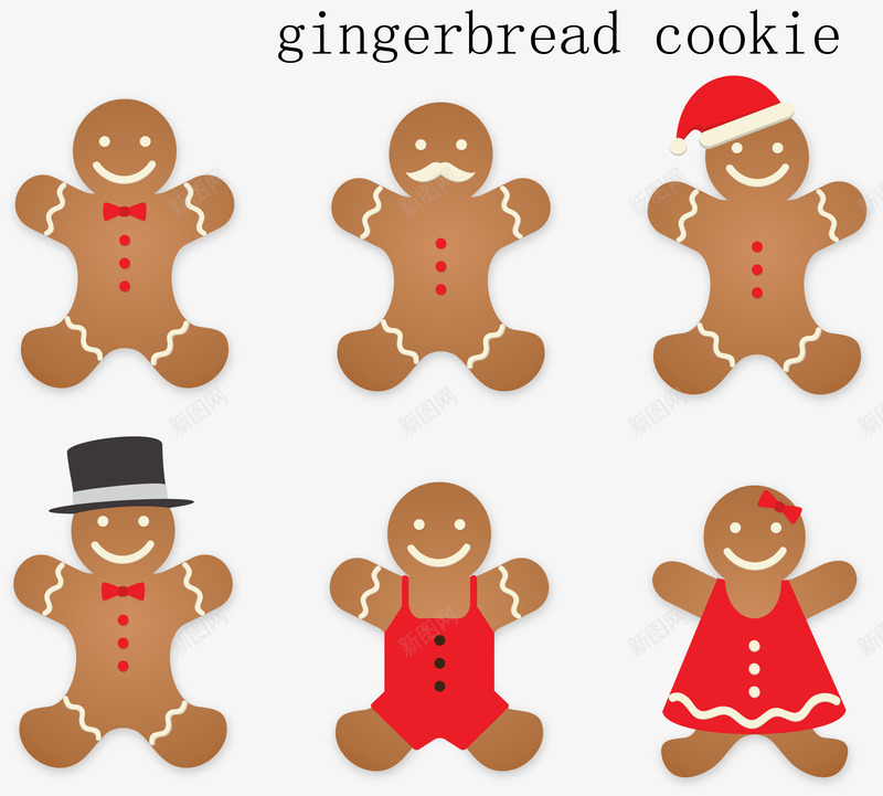 六个饼干人矢量图ai免抠素材_新图网 https://ixintu.com 圣诞节饼干人 圣诞装饰 饼干人 矢量图