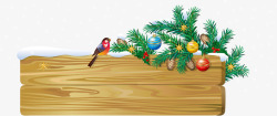 圣诞节小鸟冬季黄色标题木牌高清图片