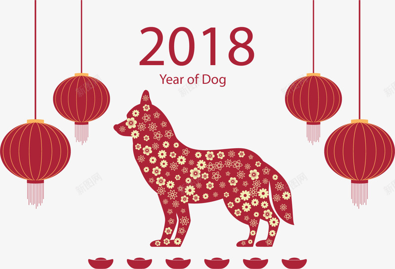 2018狗年红色小狗png免抠素材_新图网 https://ixintu.com 2018 dog of year 灯笼挂饰 狗年 红色小狗 红色灯笼