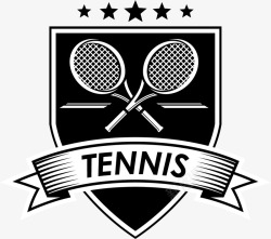 黑色网球拍手绘网球盾牌徽章高清图片