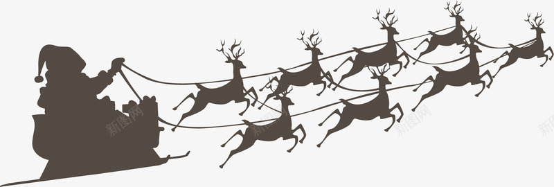 圣诞节麋鹿拉车png免抠素材_新图网 https://ixintu.com 喜庆 圣诞老人 圣诞节麋鹿 奔跑 棕色雪橇 麋鹿拉车