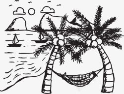 卡通吊床椰子树吊床高清图片