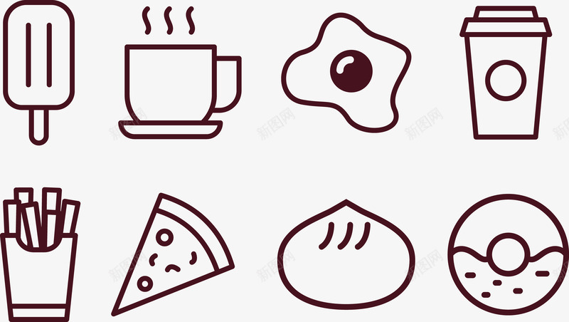 特色食物矢量图eps免抠素材_新图网 https://ixintu.com 包子 咖啡 披萨 杯子 甜甜圈 薯条 雪糕 鸡蛋 矢量图