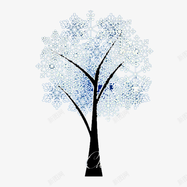 蓝色雪花树png免抠素材_新图网 https://ixintu.com 花朵 花纹 蓝色 雪花 雪花树