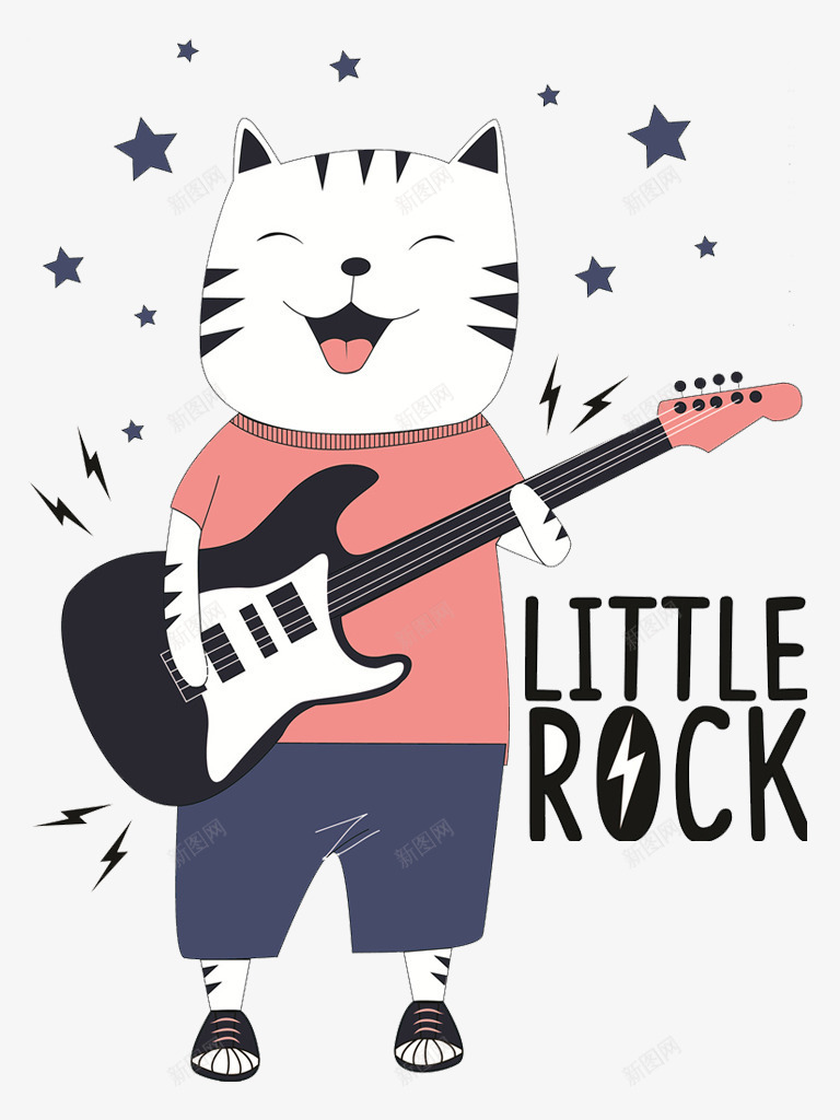 摇滚小音乐png免抠素材_新图网 https://ixintu.com 卡通 吉他 壁纸 封面 小猫 海报 英文字母