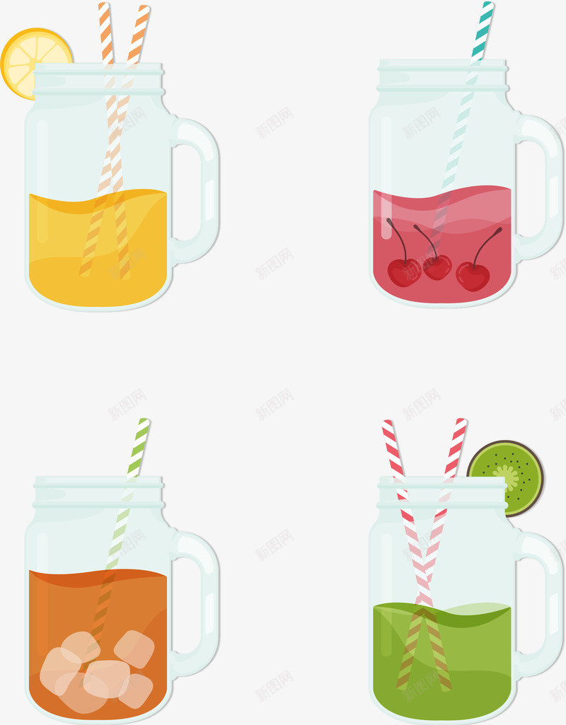 4款美味水果汁png免抠素材_新图网 https://ixintu.com AI矢量 水彩画 水果 水果汁 玻璃杯 美味
