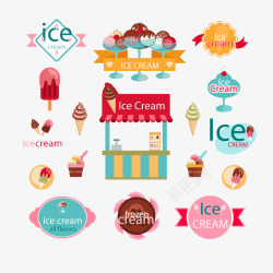 香草冰欺凌彩色冰淇淋元素标签高清图片