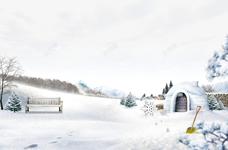 雪景房子雪地png免抠素材_新图网 https://ixintu.com 房子 椅子 铲子 雪地 雪景 雪景图片