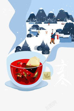 立冬堆雪人铲雪吃饺子素材