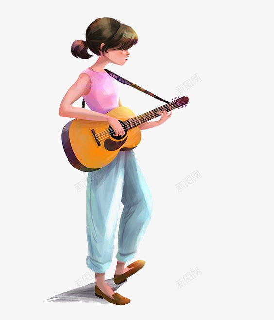 弹吉他的女孩png免抠素材_新图网 https://ixintu.com 卡通 卡通人物 卡通女孩 吉他 吉他少女 女孩 弹吉他 手绘 插画 演奏 音乐