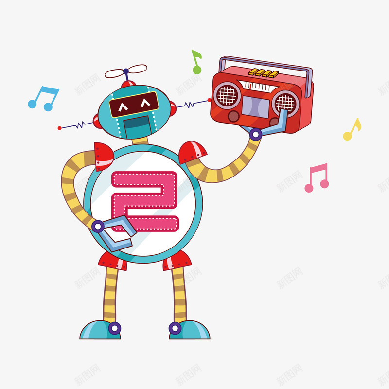 音乐机器人png免抠素材_新图网 https://ixintu.com 录音机 机器人 音乐 音符