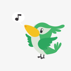 绿色可爱小鸟插画音符矢量图素材