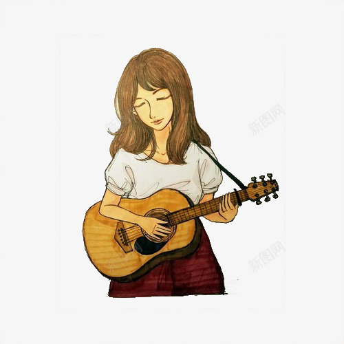 演凑的少女png免抠素材_新图网 https://ixintu.com 乐器 乐器吉他 卡通手绘吉他 吉他 吉他手绘 少女 手绘吉他画