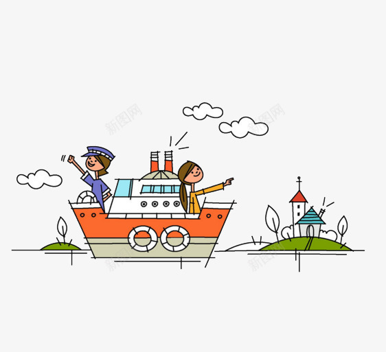 坐船游览png免抠素材_新图网 https://ixintu.com 休闲 卡通 娱乐 旅游 海边