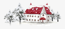雪地里的树雪地里的红顶房子高清图片
