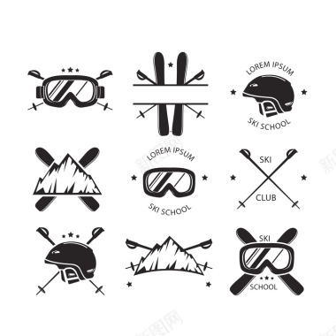 老式滑雪logo矢量图图标图标