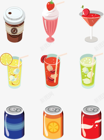 多种夏日清凉饮品手绘png免抠素材_新图网 https://ixintu.com 夏日 多种 清凉 饮品
