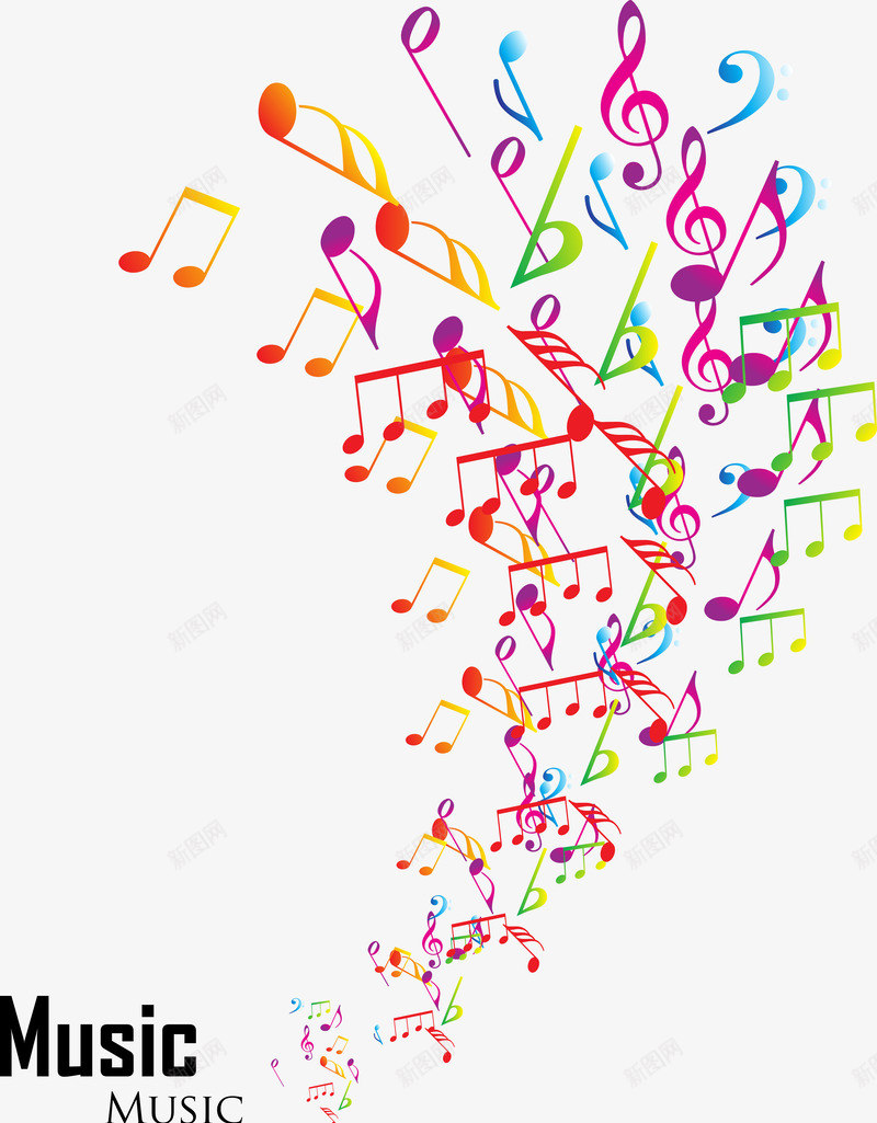 舞动的音符png免抠素材_新图网 https://ixintu.com 五线谱 会聚 散布 矢量素材 舞动的音符 起止符 音乐 音符