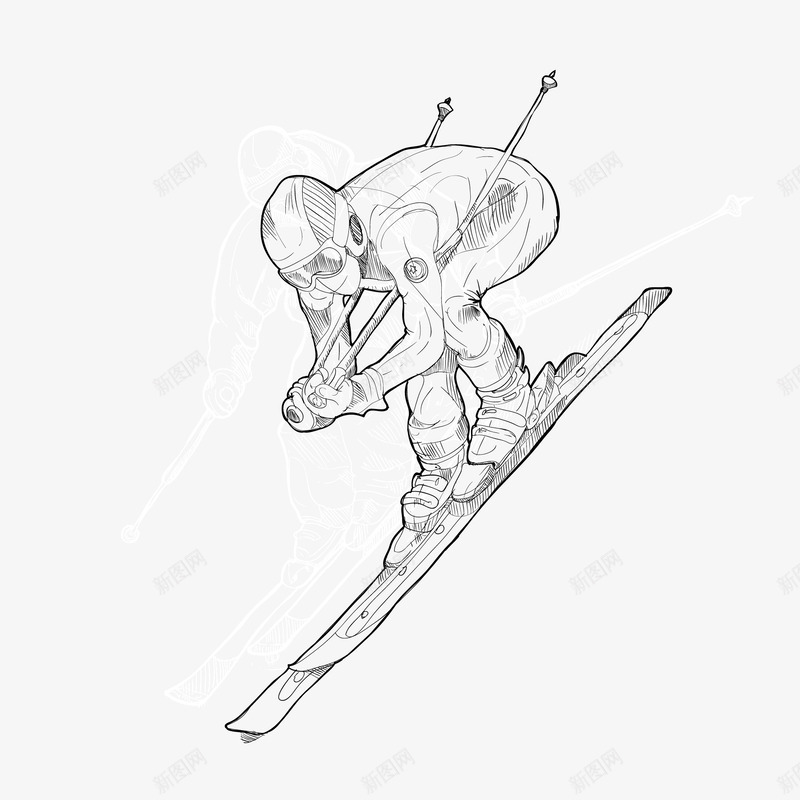 滑雪比赛手绘人物矢量图ai免抠素材_新图网 https://ixintu.com 冬季运动 户外活动 手绘线条 比赛 滑雪人物 矢量图