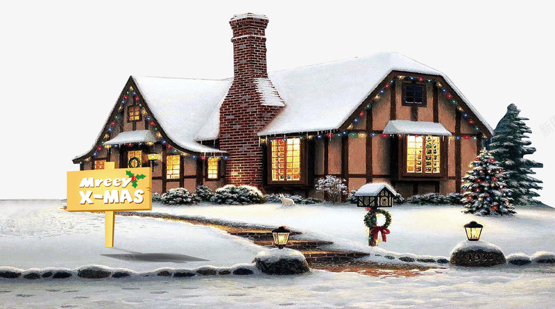 雪房子前的路标png免抠素材_新图网 https://ixintu.com png图片素材 圣诞房子素材库 装饰图案 路标牌