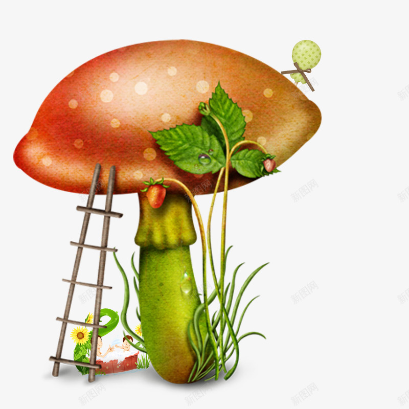 蘑菇草莓梯子人物图案psd免抠素材_新图网 https://ixintu.com 人物 图案 梯子 红色蘑菇 绿色 草莓 蘑菇 阶梯