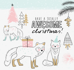 新年物品矢量图手绘圣诞动物礼盒背景矢量图高清图片