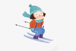 下雪卡通手绘滑雪人物图高清图片