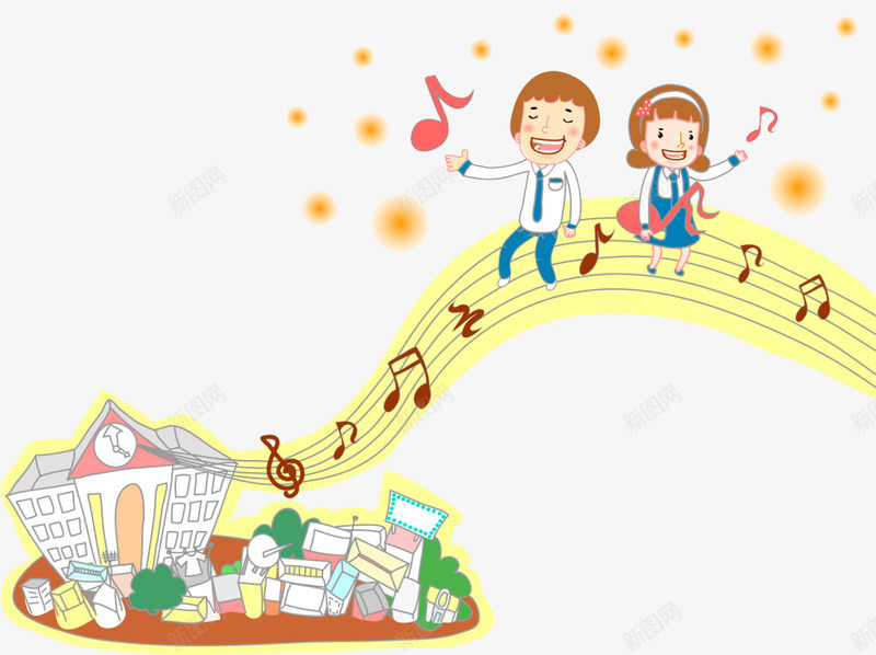 唱歌的孩子png免抠素材_新图网 https://ixintu.com 五线谱 孩子 音乐 音符