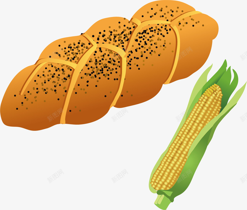 玉米面包矢量图ai免抠素材_新图网 https://ixintu.com 中式甜品 中式零食 卡通设计 手绘 玉米 美食设计 矢量图