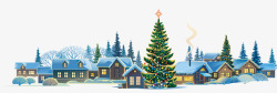 房屋雪景卡通雪景楼房圣诞树高清图片