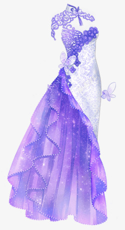 紫色纱旗袍裙素材
