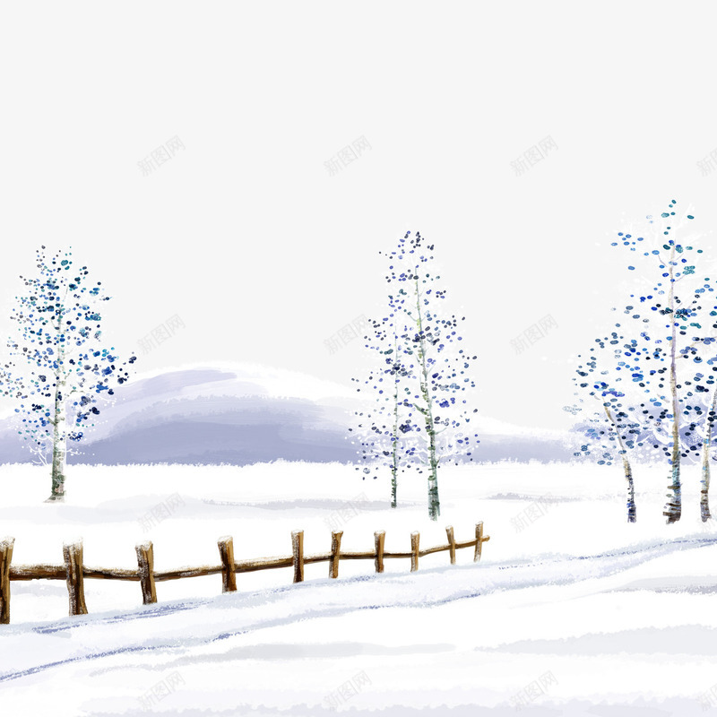 白色雪景psd免抠素材_新图网 https://ixintu.com 光泽 树叶 植物 白色 自然 质感 远山 雪地 雪景