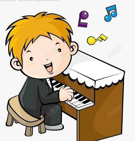 卡通人物png免抠素材_新图网 https://ixintu.com 儿童弹钢琴 小孩 小朋友音乐 弹钢琴 音乐 音符