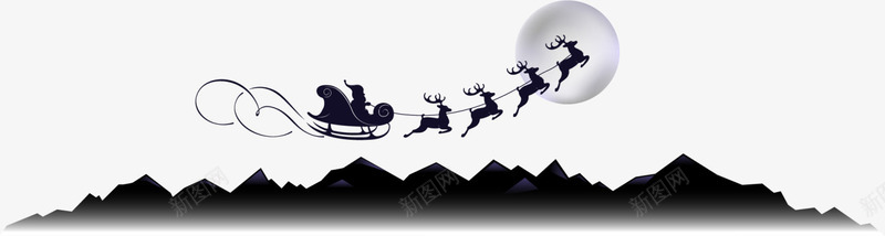 圣诞节黑色麋鹿拉车png免抠素材_新图网 https://ixintu.com 圣诞老人 圣诞节麋鹿 白色月亮 麋鹿拉车 黑色群山 黑色雪橇