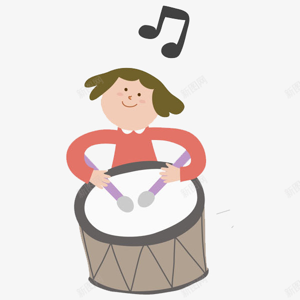 敲鼓的女孩png免抠素材_新图网 https://ixintu.com 乐器 儿童 卡通 女孩 孩子 手绘 敲鼓 水彩 音符