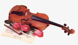 木质吉他乐谱和玫瑰花素材