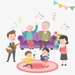 沙发上的老人一家人唱歌跳舞高清图片