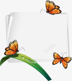 手绘蝴蝶和树叶矢量图素材