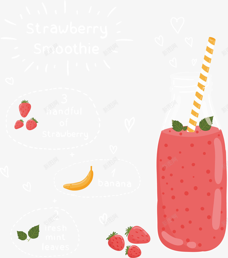 卡通草莓饮品png免抠素材_新图网 https://ixintu.com 卡通草莓饮品 吸管 水果 草莓 薄荷叶 香蕉