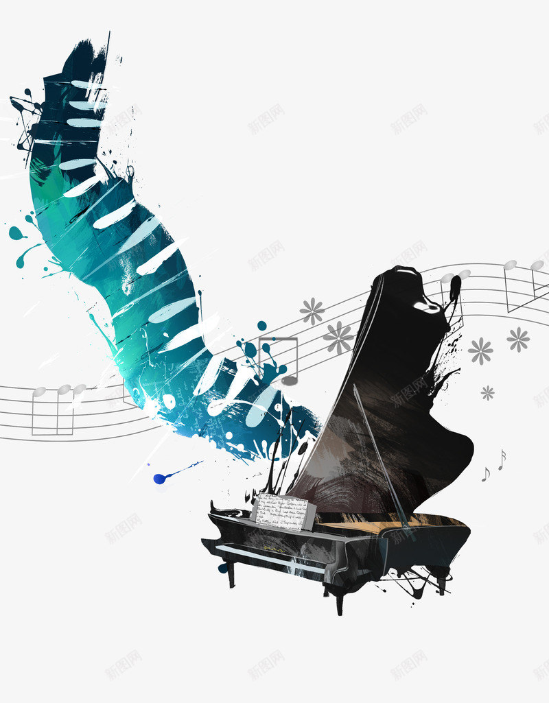 钢琴教室psd免抠素材_新图网 https://ixintu.com 三角钢琴 五线谱 模板 琴谱 钢琴 键盘 音乐教室 音符