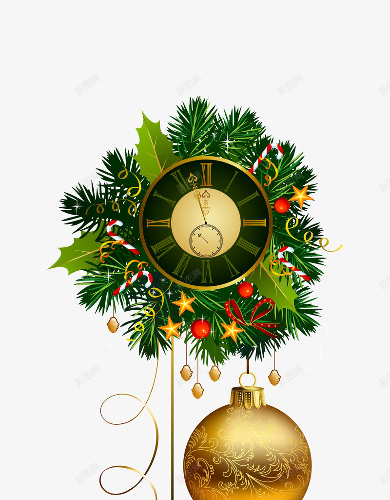 圣诞节装饰必备png免抠素材_新图网 https://ixintu.com 圣诞节 手绘 草 装饰图案 钟