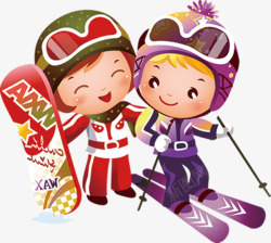 滑雪卡通人偶可爱卡通情侣素材