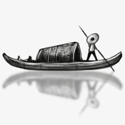 手绘小船一叶孤舟划船人物装饰图高清图片